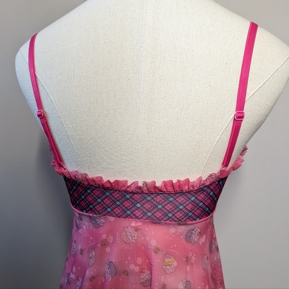 Y2K Victoria's Secret Cupcake Print Mesh Slip‎ Dress Lingerie Babydoll - Picture 9 of 12